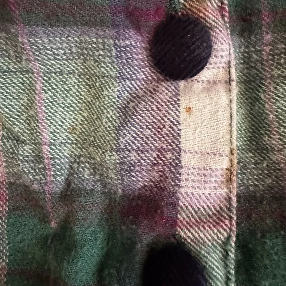 Vintage 90s Dress 16 Purple Green Plaid Flannel Contrast Collar Maxi S. Roberts - Picture 8 of 15